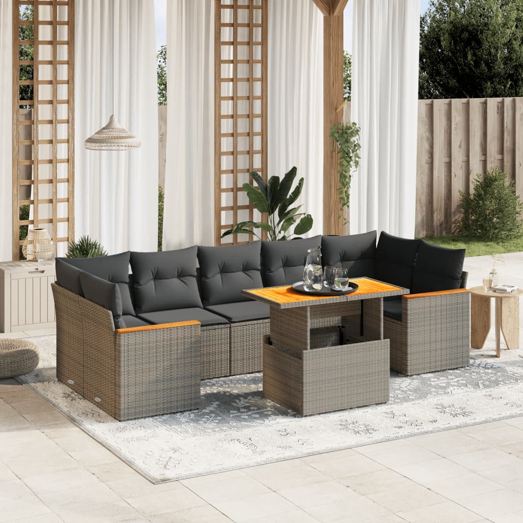 8-delige Loungeset met kussens poly rattan grijs is nu te koop bij PeponiXL, paradijselijk wonen!