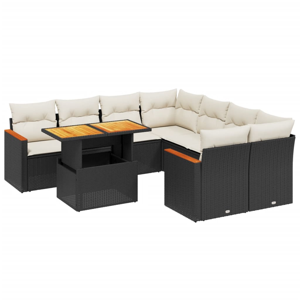9-delige Loungeset met kussens poly rattan zwart is nu te koop bij PeponiXL, paradijselijk wonen!