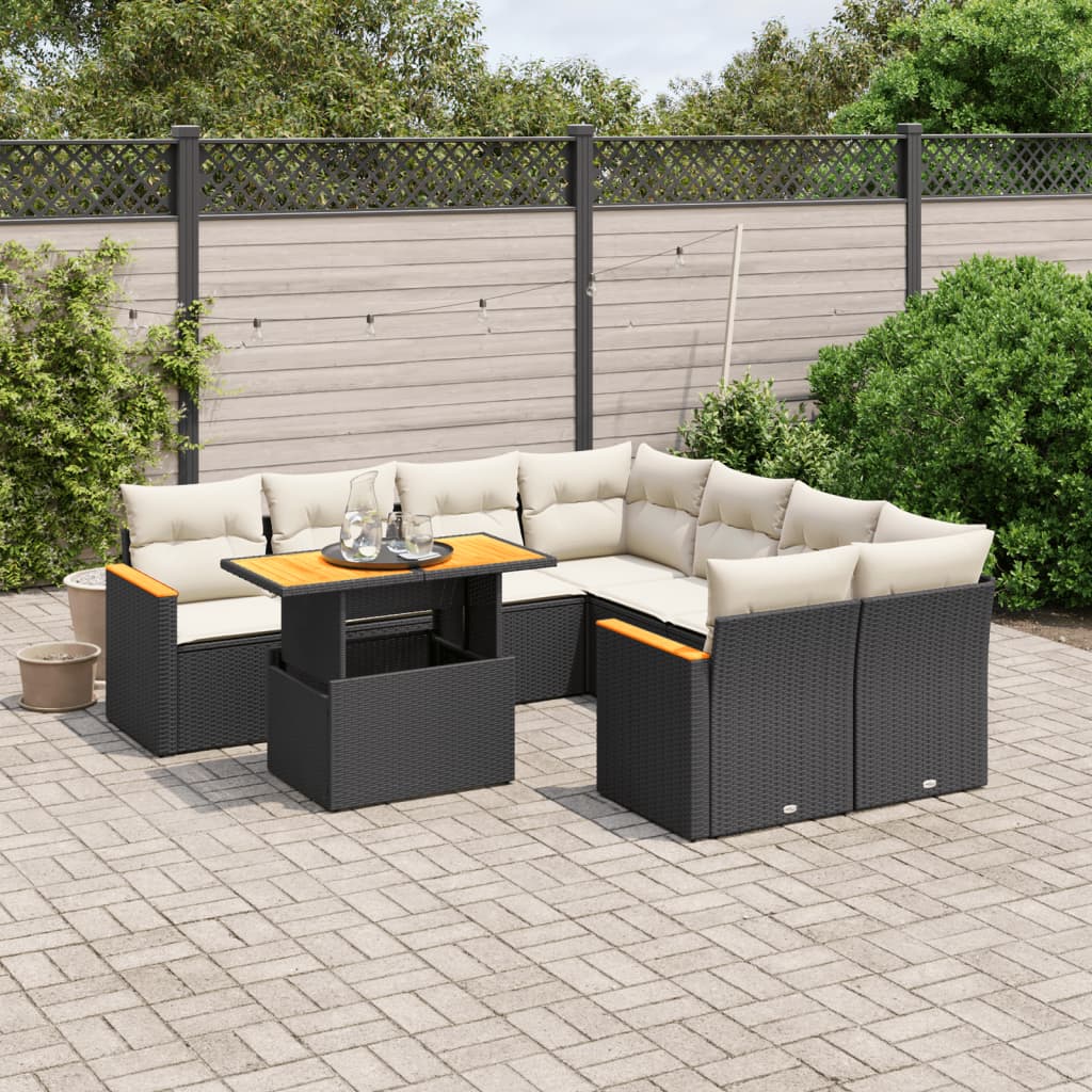 9-delige Loungeset met kussens poly rattan zwart is nu te koop bij PeponiXL, paradijselijk wonen!