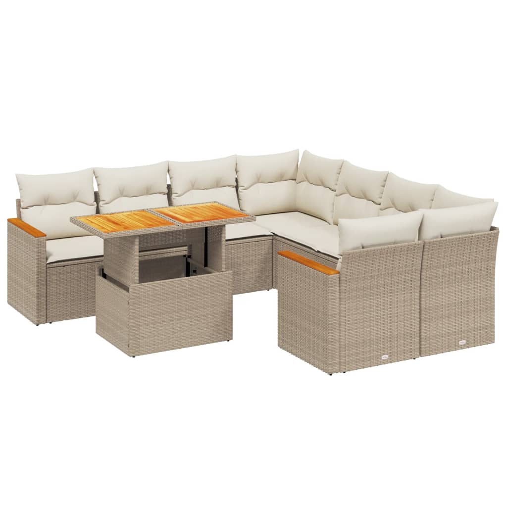 9-delige Loungeset met kussens poly rattan beige is nu te koop bij PeponiXL, paradijselijk wonen!