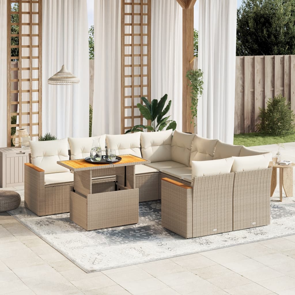 9-delige Loungeset met kussens poly rattan beige is nu te koop bij PeponiXL, paradijselijk wonen!