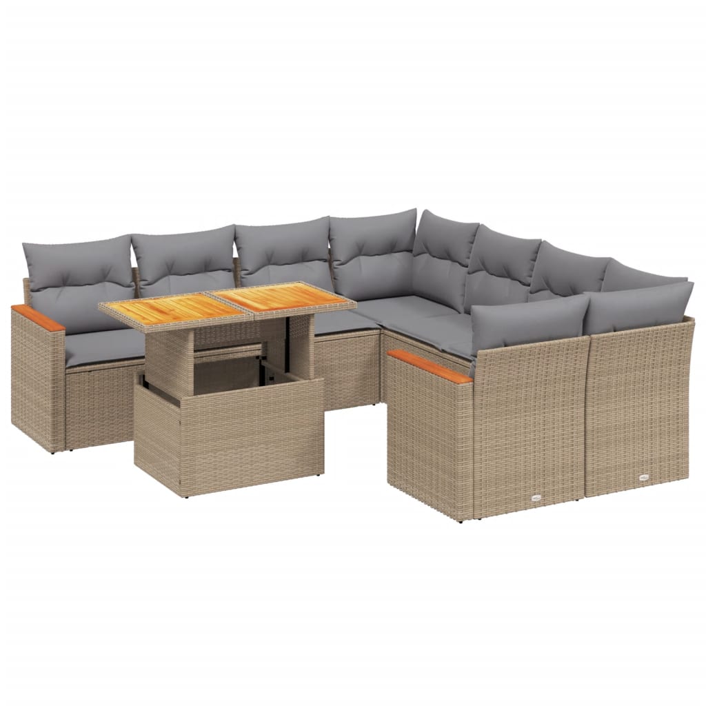 9-delige Loungeset met kussens poly rattan beige is nu te koop bij PeponiXL, paradijselijk wonen!