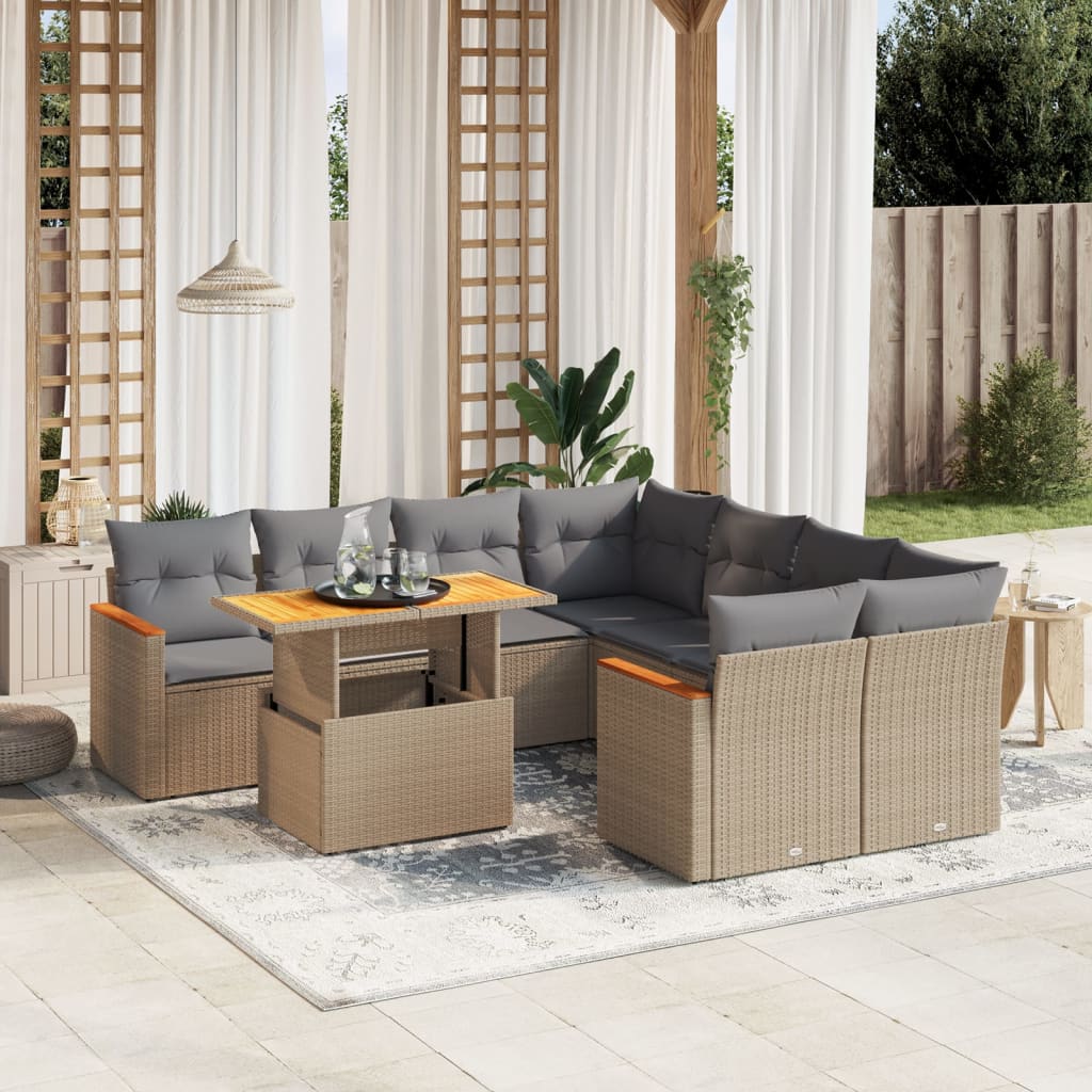 9-delige Loungeset met kussens poly rattan beige is nu te koop bij PeponiXL, paradijselijk wonen!