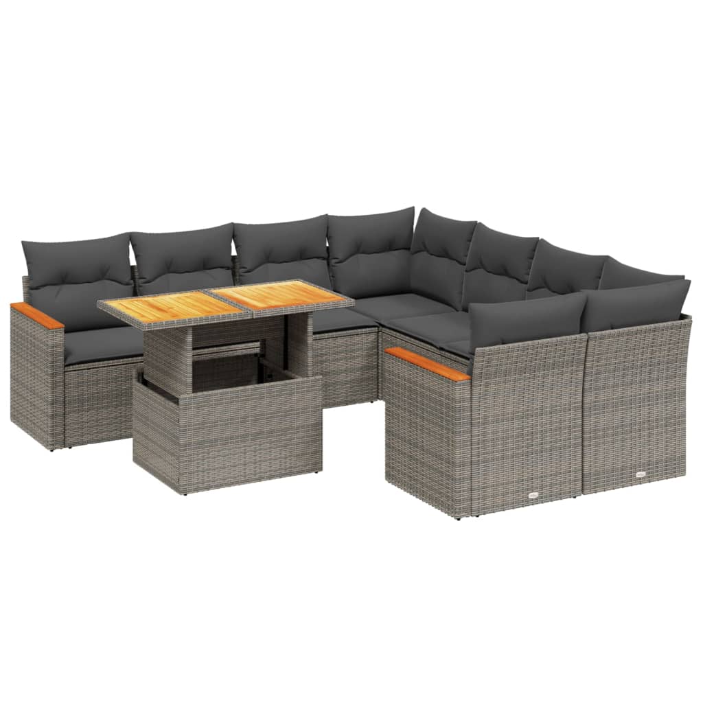 9-delige Loungeset met kussens poly rattan grijs is nu te koop bij PeponiXL, paradijselijk wonen!