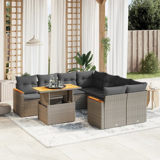 9-delige Loungeset met kussens poly rattan grijs is nu te koop bij PeponiXL, paradijselijk wonen!
