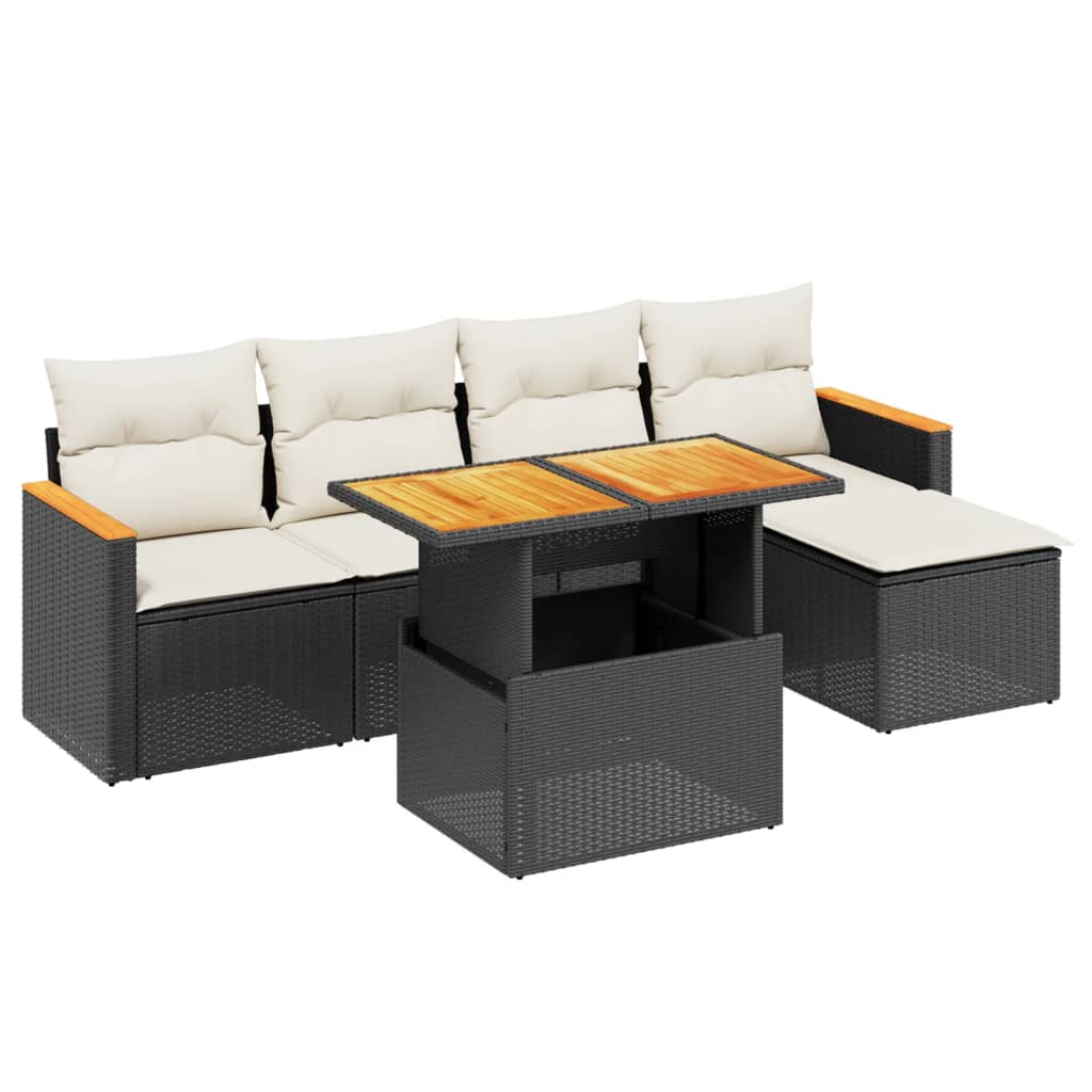 6-delige Loungeset met kussens poly rattan zwart is nu te koop bij PeponiXL, paradijselijk wonen!