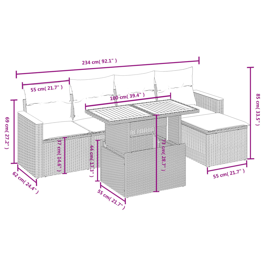 6-delige Loungeset met kussens poly rattan zwart is nu te koop bij PeponiXL, paradijselijk wonen!