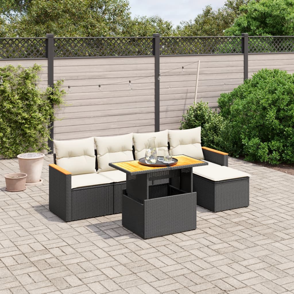 6-delige Loungeset met kussens poly rattan zwart is nu te koop bij PeponiXL, paradijselijk wonen!