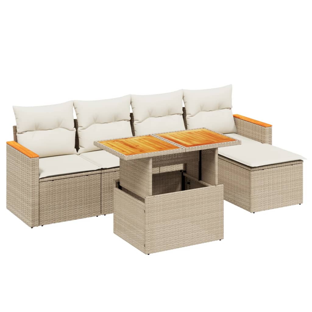 6-delige Loungeset met kussens poly rattan beige is nu te koop bij PeponiXL, paradijselijk wonen!