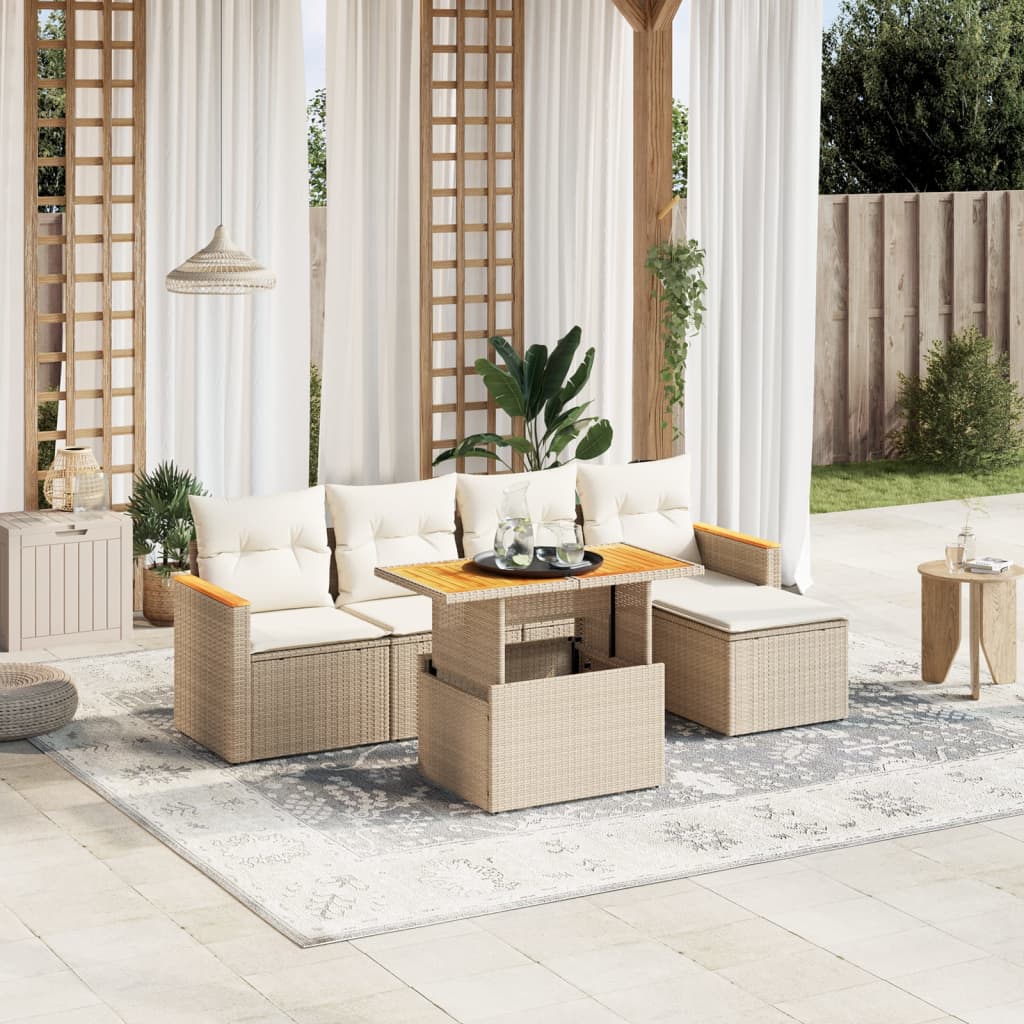6-delige Loungeset met kussens poly rattan beige is nu te koop bij PeponiXL, paradijselijk wonen!