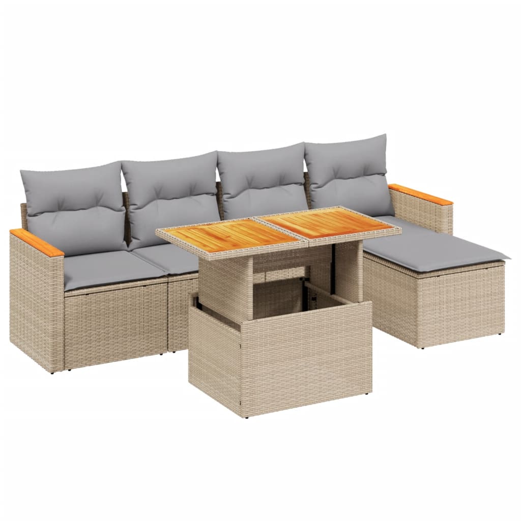 6-delige Loungeset met kussens poly rattan beige is nu te koop bij PeponiXL, paradijselijk wonen!