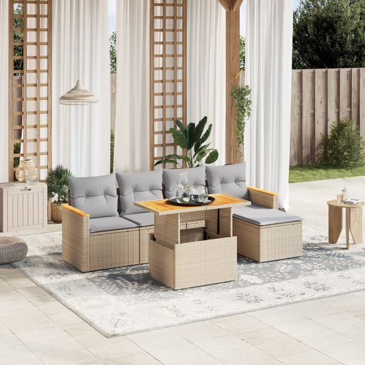 6-delige Loungeset met kussens poly rattan beige is nu te koop bij PeponiXL, paradijselijk wonen!
