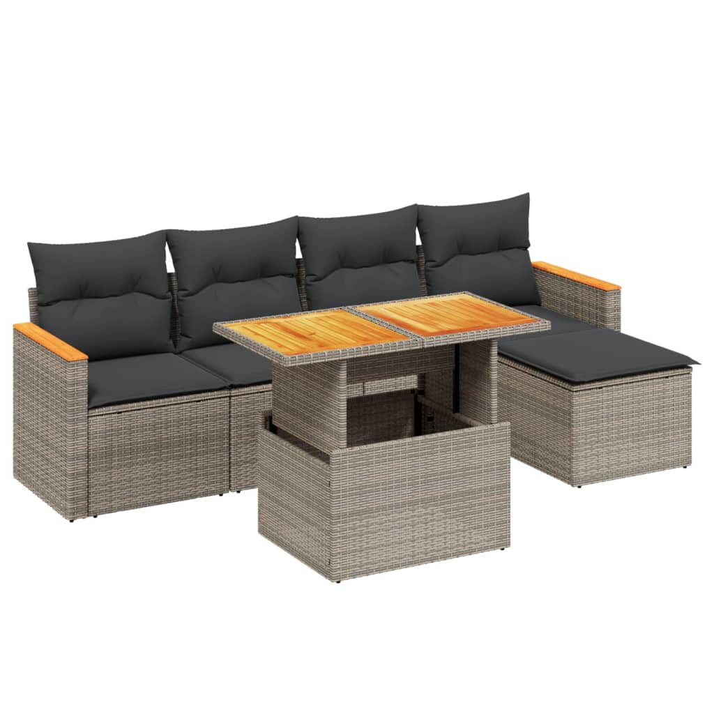 6-delige Loungeset met kussens poly rattan grijs is nu te koop bij PeponiXL, paradijselijk wonen!