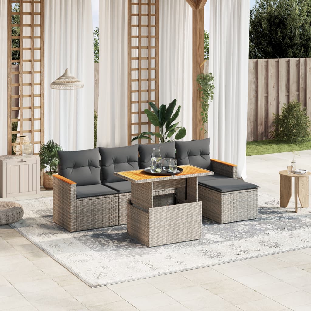 6-delige Loungeset met kussens poly rattan grijs is nu te koop bij PeponiXL, paradijselijk wonen!