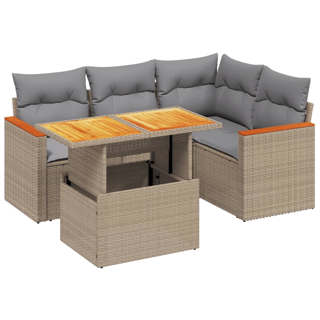 5-delige Loungeset met kussens poly rattan beige is nu te koop bij PeponiXL, paradijselijk wonen!
