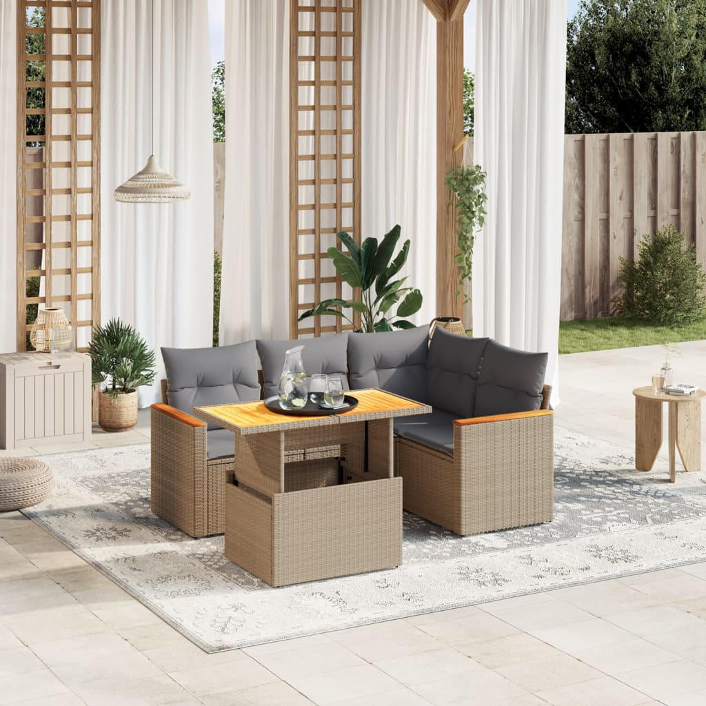 5-delige Loungeset met kussens poly rattan beige is nu te koop bij PeponiXL, paradijselijk wonen!