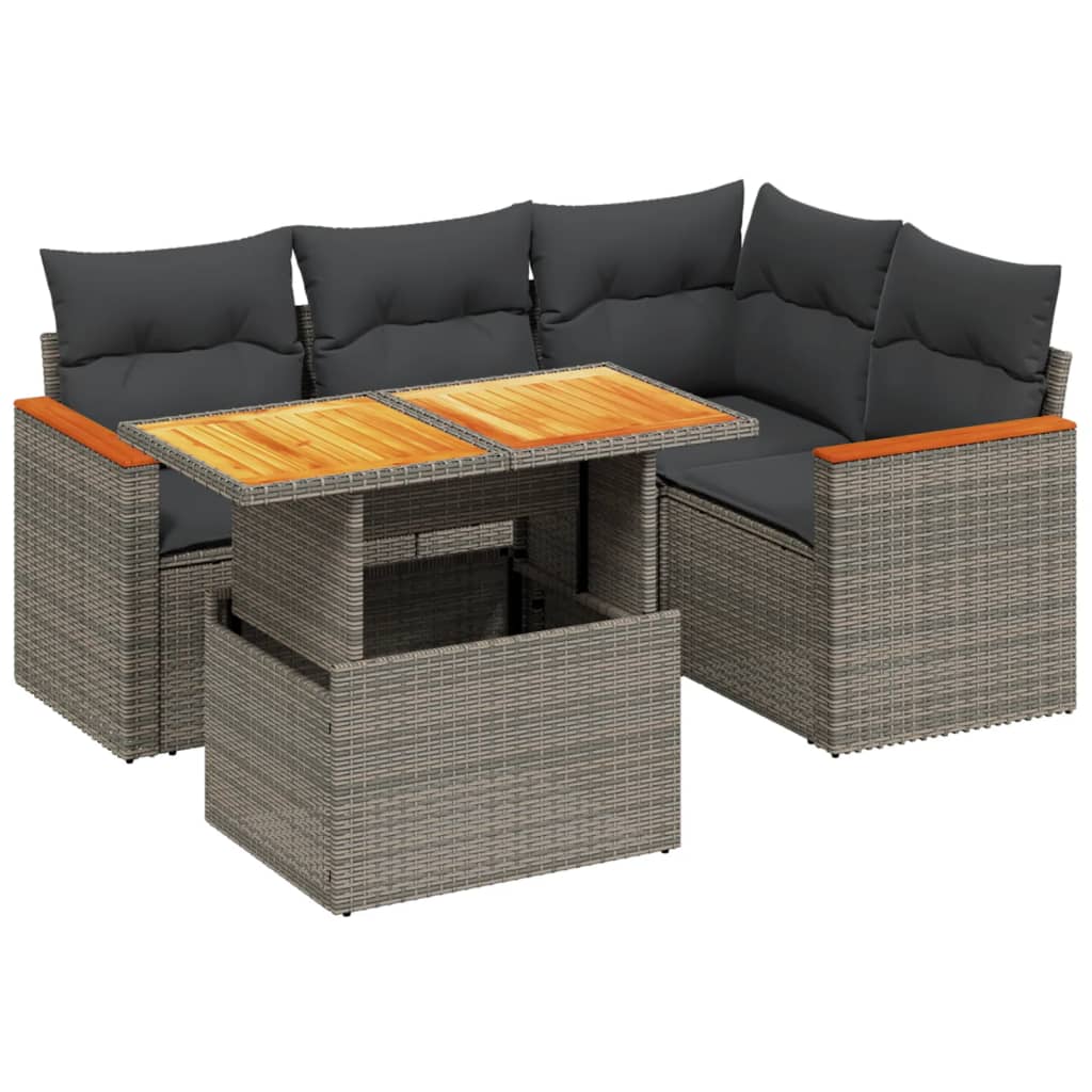 5-delige Loungeset met kussens poly rattan grijs is nu te koop bij PeponiXL, paradijselijk wonen!