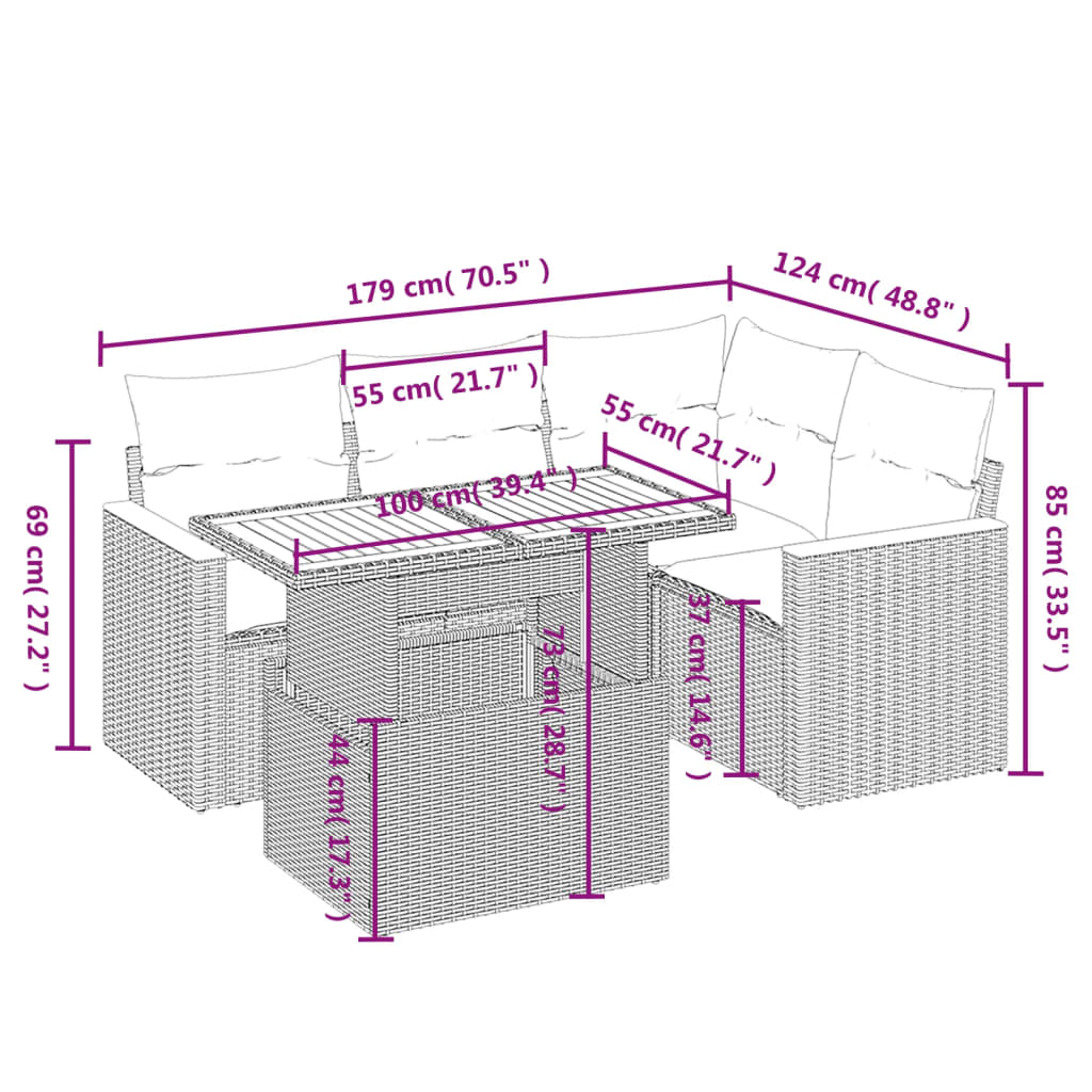 5-delige Loungeset met kussens poly rattan grijs is nu te koop bij PeponiXL, paradijselijk wonen!