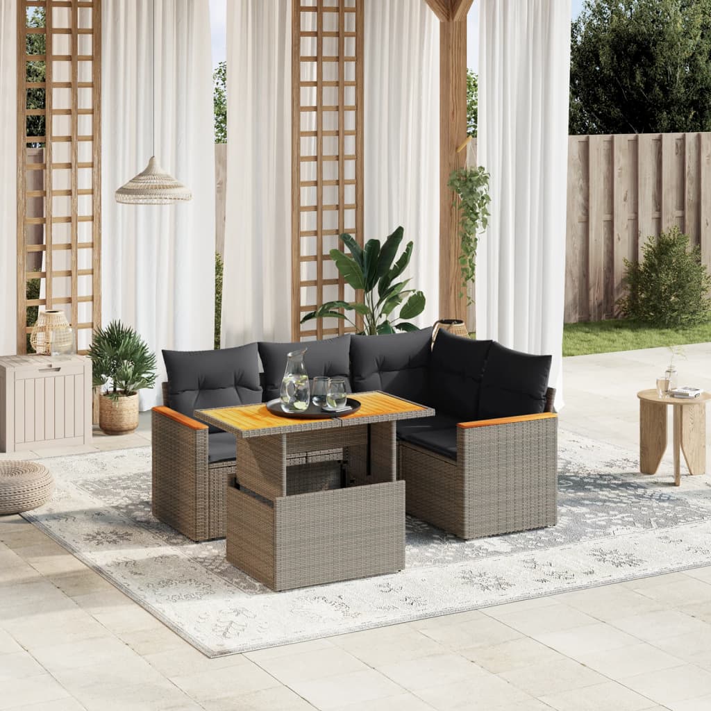 5-delige Loungeset met kussens poly rattan grijs is nu te koop bij PeponiXL, paradijselijk wonen!