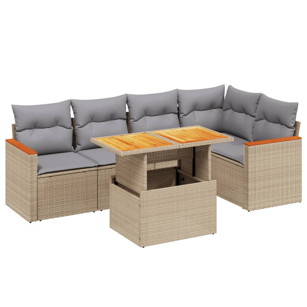 6-delige Loungeset met kussens poly rattan beige is nu te koop bij PeponiXL, paradijselijk wonen!