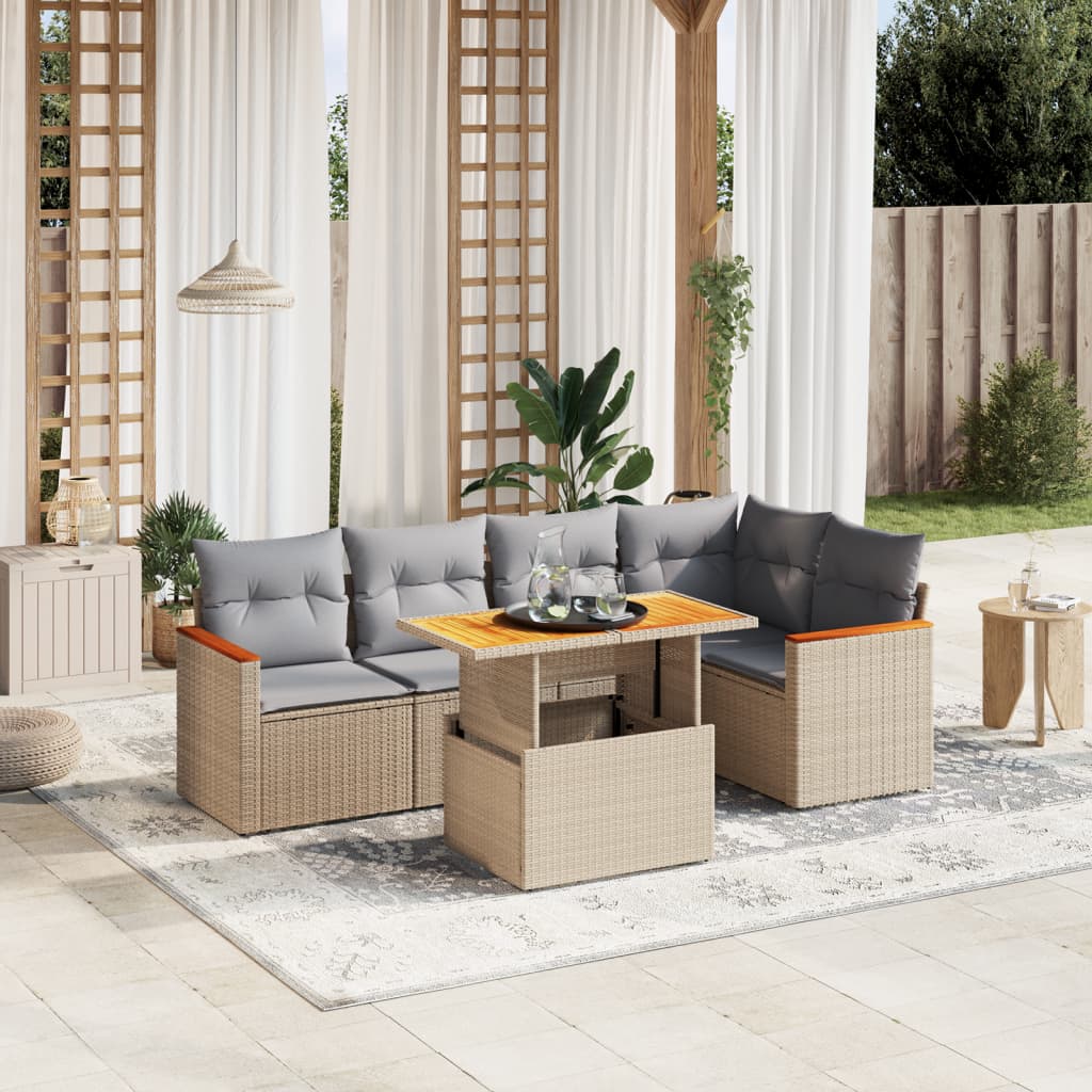 6-delige Loungeset met kussens poly rattan beige is nu te koop bij PeponiXL, paradijselijk wonen!