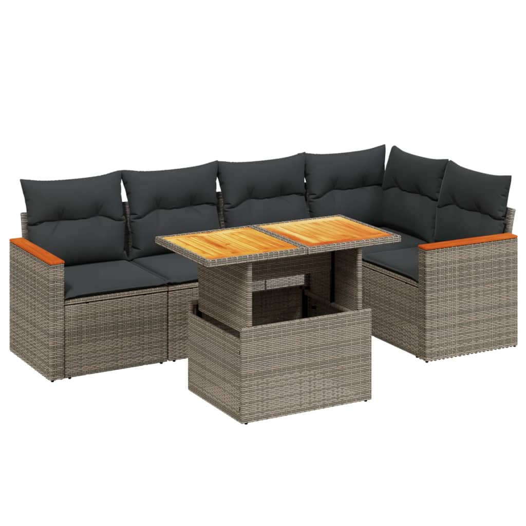 6-delige Loungeset met kussens poly rattan grijs is nu te koop bij PeponiXL, paradijselijk wonen!