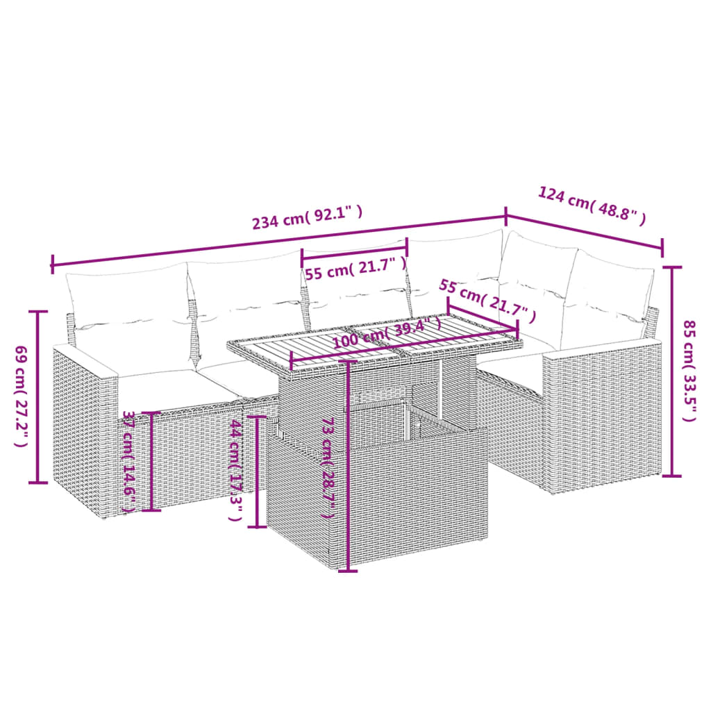 6-delige Loungeset met kussens poly rattan grijs is nu te koop bij PeponiXL, paradijselijk wonen!