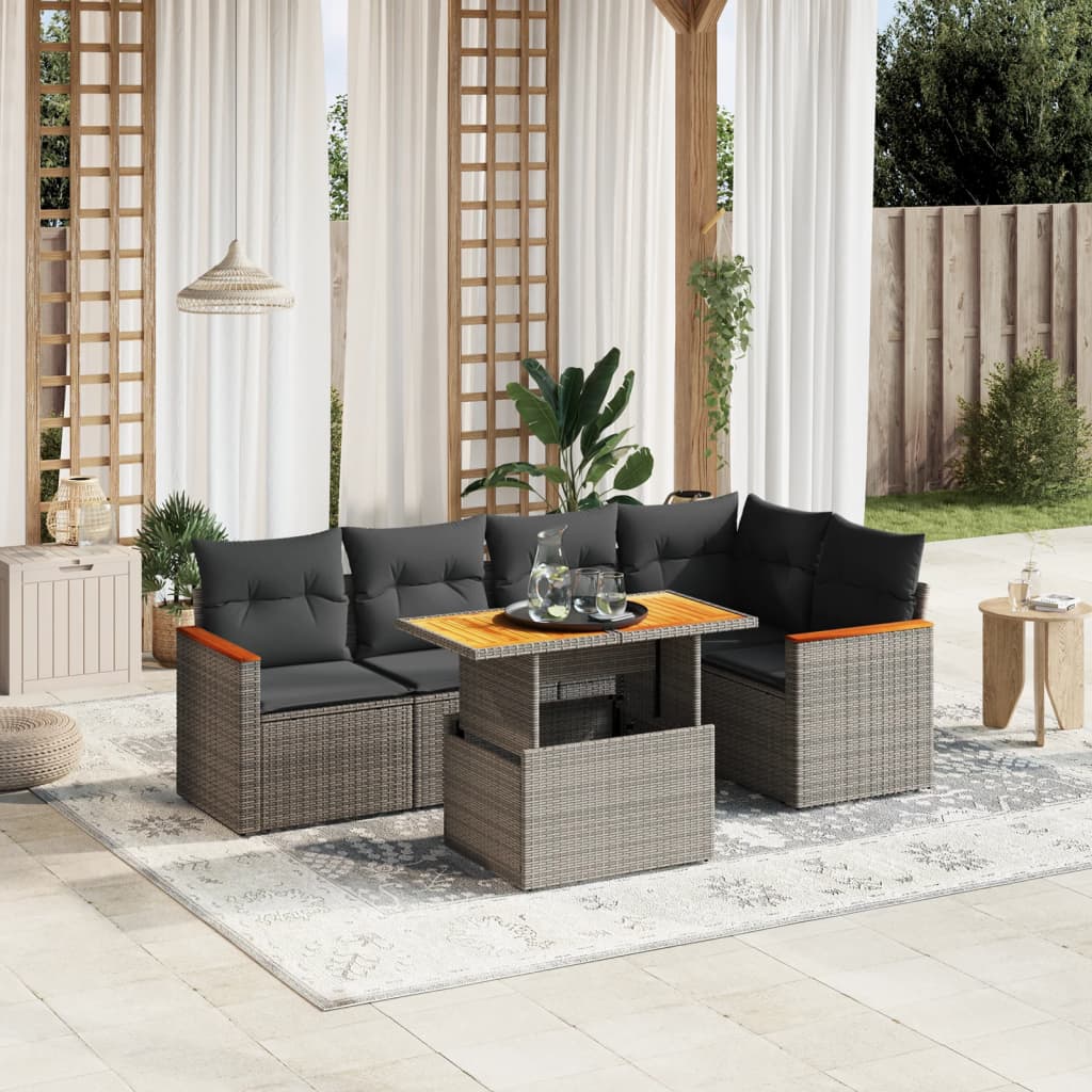 6-delige Loungeset met kussens poly rattan grijs is nu te koop bij PeponiXL, paradijselijk wonen!