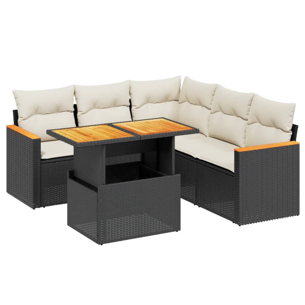 6-delige Loungeset met kussens poly rattan zwart is nu te koop bij PeponiXL, paradijselijk wonen!