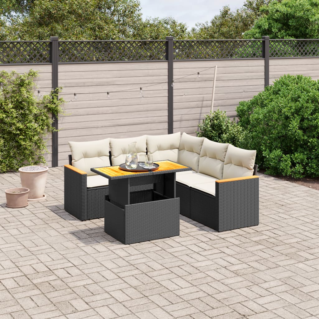 6-delige Loungeset met kussens poly rattan zwart is nu te koop bij PeponiXL, paradijselijk wonen!