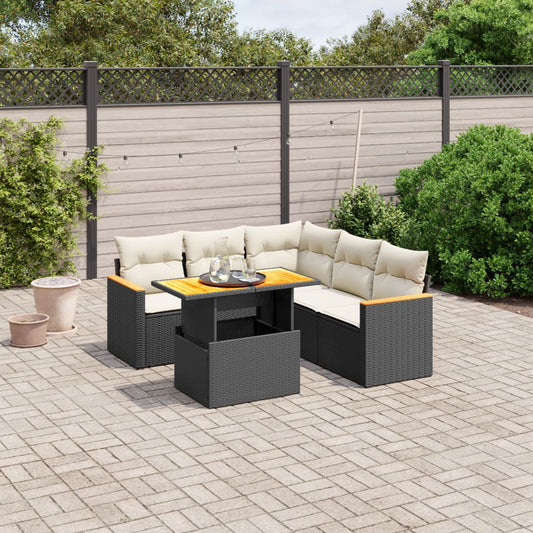 6-delige Loungeset met kussens poly rattan zwart is nu te koop bij PeponiXL, paradijselijk wonen!