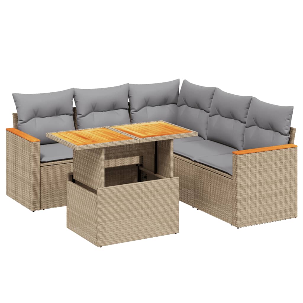 6-delige Loungeset met kussens poly rattan beige is nu te koop bij PeponiXL, paradijselijk wonen!