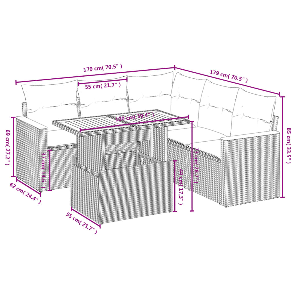 6-delige Loungeset met kussens poly rattan beige is nu te koop bij PeponiXL, paradijselijk wonen!