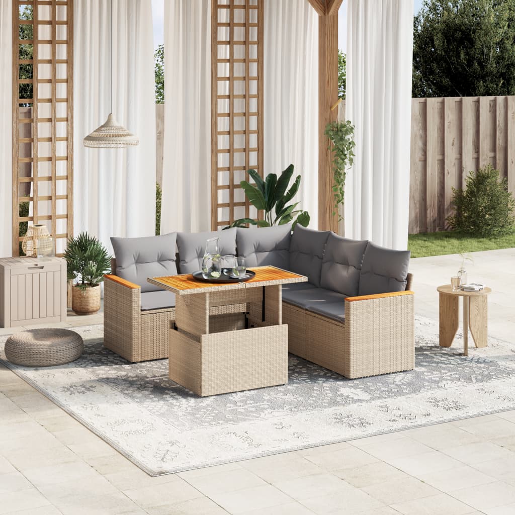 6-delige Loungeset met kussens poly rattan beige is nu te koop bij PeponiXL, paradijselijk wonen!