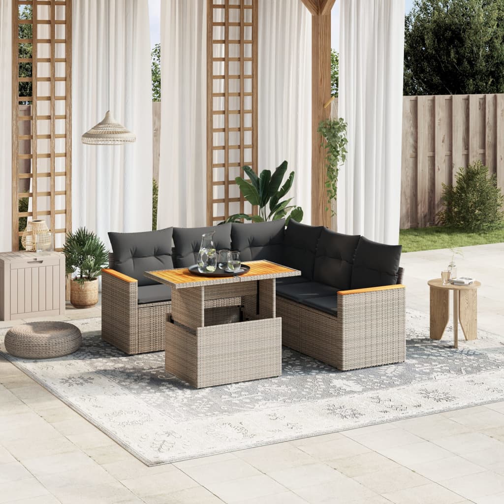 6-delige Loungeset met kussens poly rattan grijs is nu te koop bij PeponiXL, paradijselijk wonen!