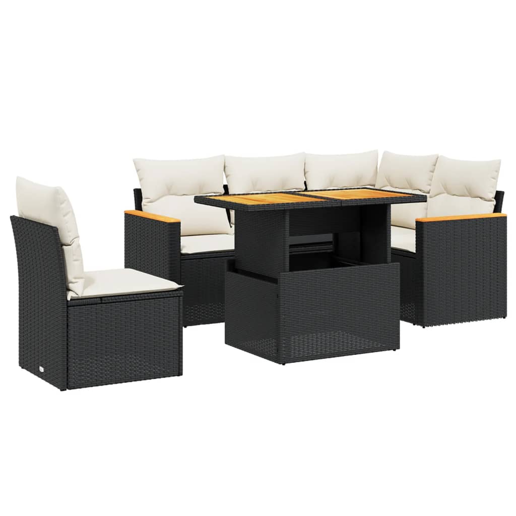 6-delige Loungeset met kussens poly rattan zwart is nu te koop bij PeponiXL, paradijselijk wonen!