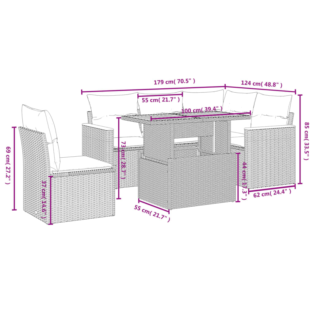 6-delige Loungeset met kussens poly rattan zwart is nu te koop bij PeponiXL, paradijselijk wonen!