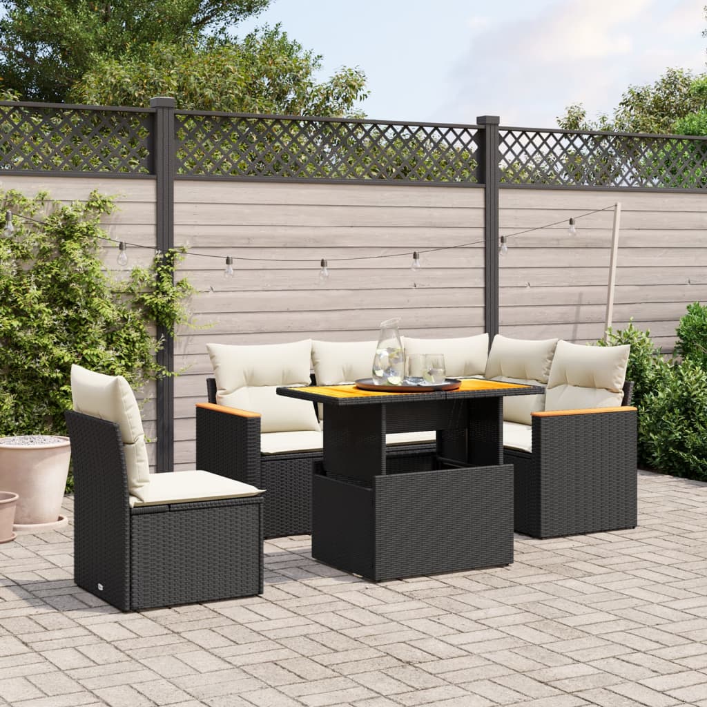 6-delige Loungeset met kussens poly rattan zwart is nu te koop bij PeponiXL, paradijselijk wonen!
