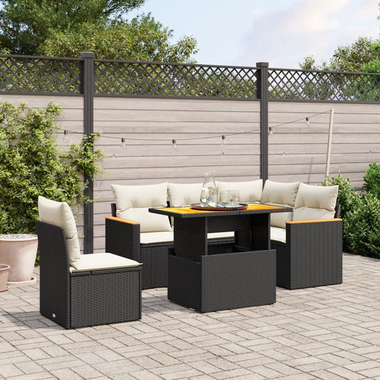 6-delige Loungeset met kussens poly rattan zwart is nu te koop bij PeponiXL, paradijselijk wonen!