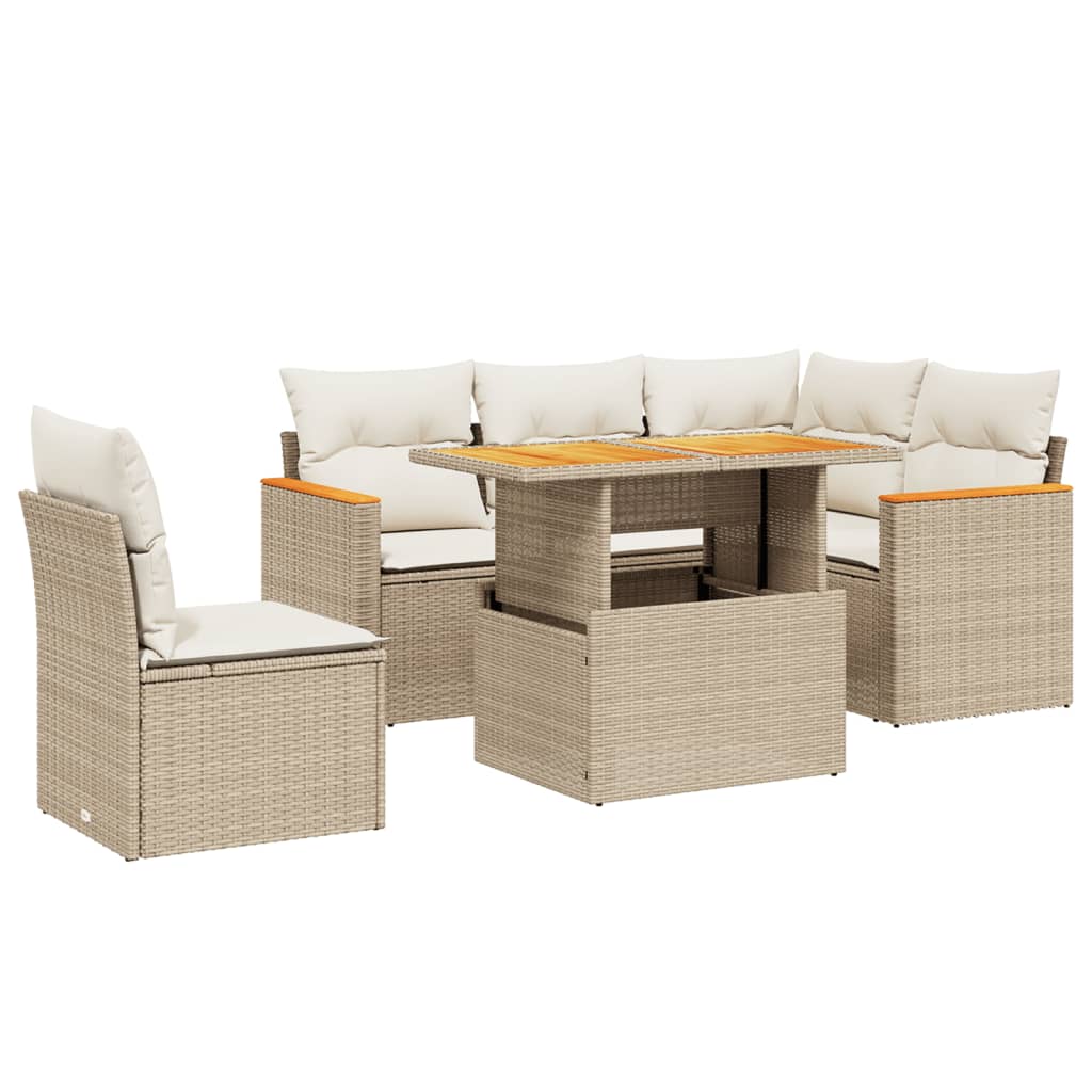 6-delige Loungeset met kussens poly rattan beige is nu te koop bij PeponiXL, paradijselijk wonen!