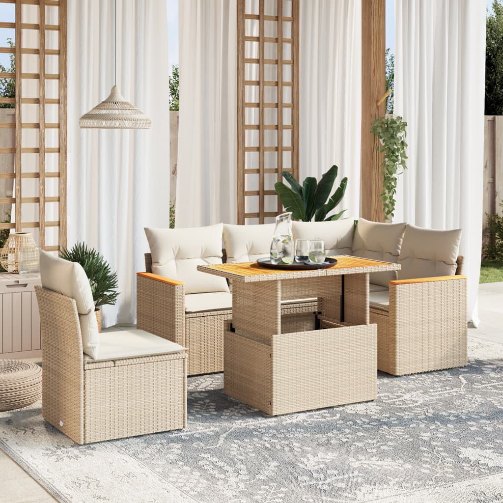 6-delige Loungeset met kussens poly rattan beige is nu te koop bij PeponiXL, paradijselijk wonen!