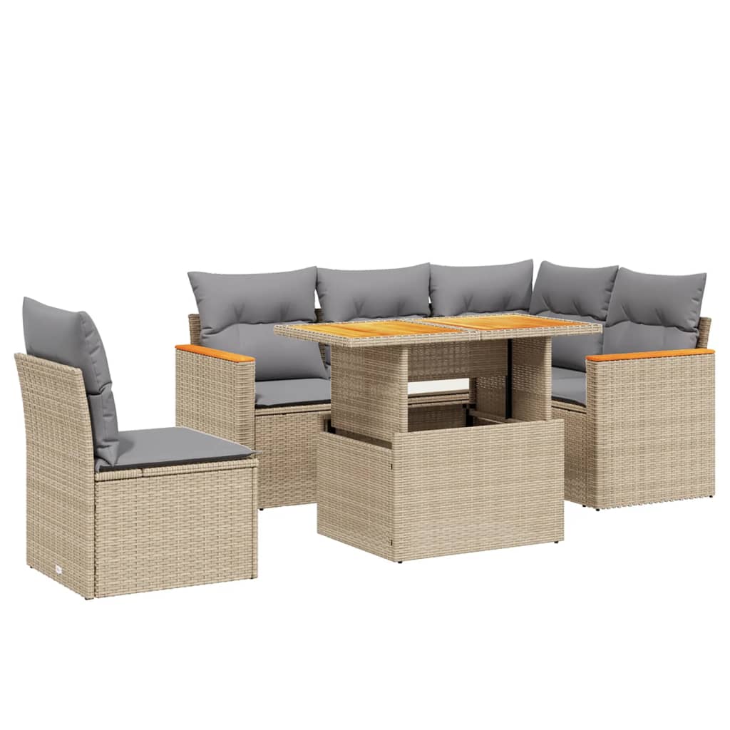 6-delige Loungeset met kussens poly rattan beige is nu te koop bij PeponiXL, paradijselijk wonen!