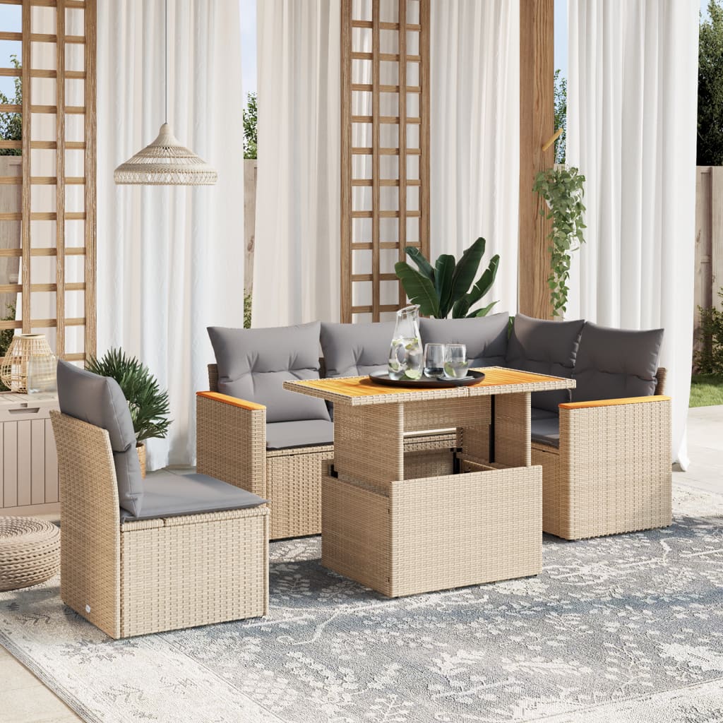 6-delige Loungeset met kussens poly rattan beige is nu te koop bij PeponiXL, paradijselijk wonen!