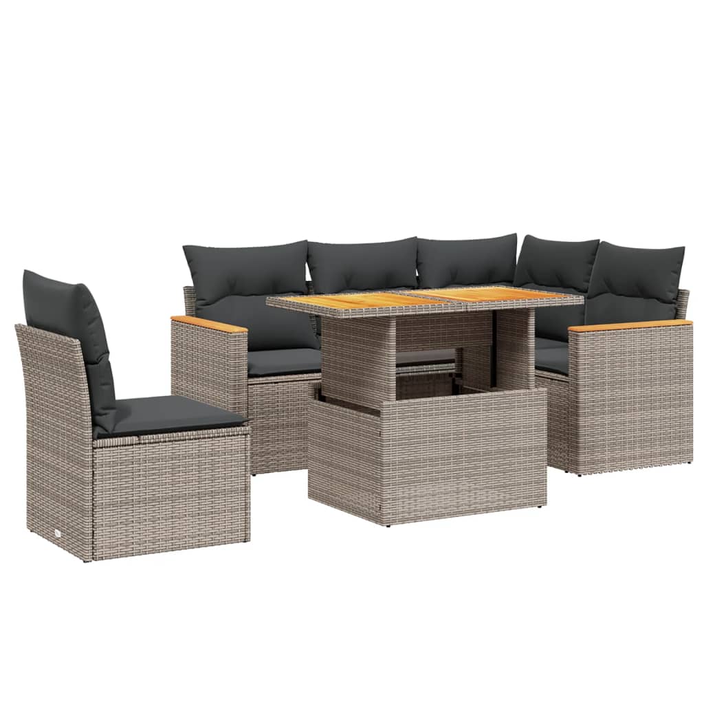6-delige Loungeset met kussens poly rattan grijs is nu te koop bij PeponiXL, paradijselijk wonen!