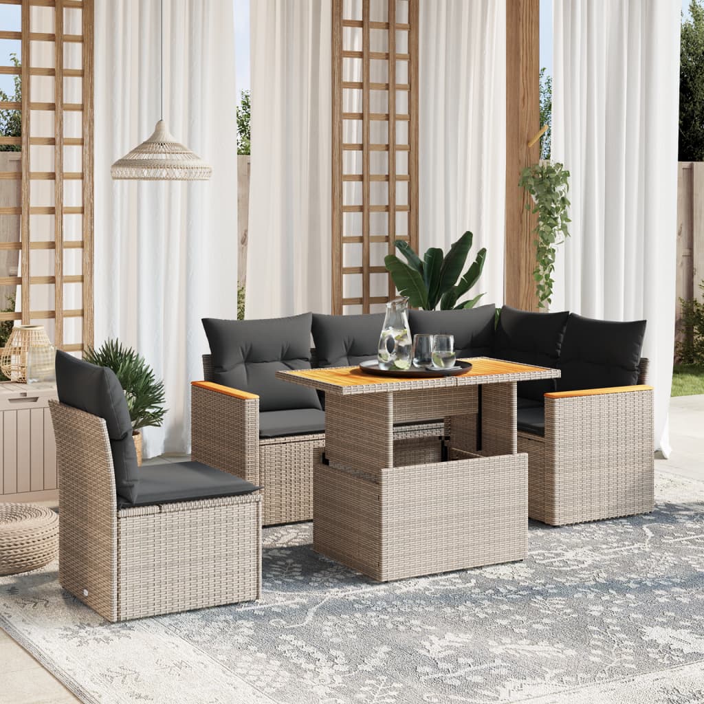 6-delige Loungeset met kussens poly rattan grijs is nu te koop bij PeponiXL, paradijselijk wonen!
