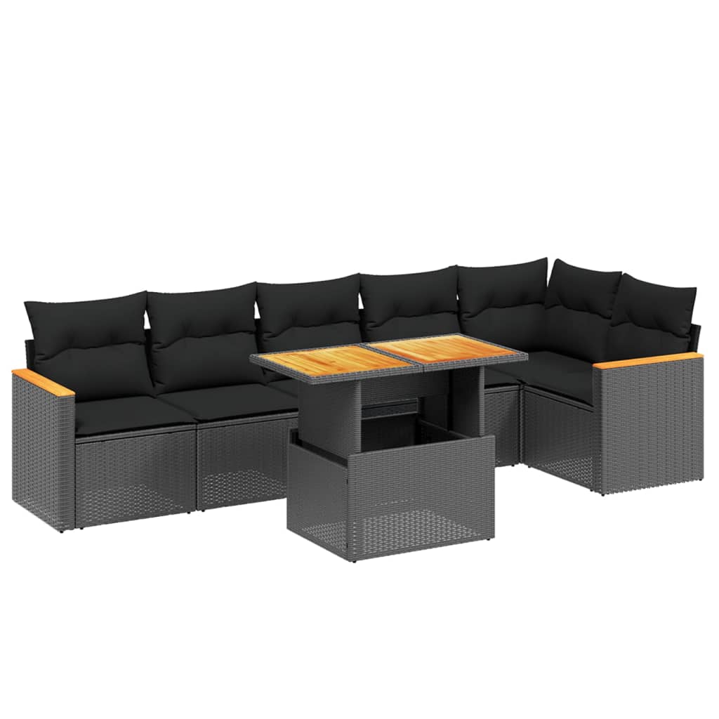7-delige Loungeset met kussens poly rattan zwart is nu te koop bij PeponiXL, paradijselijk wonen!