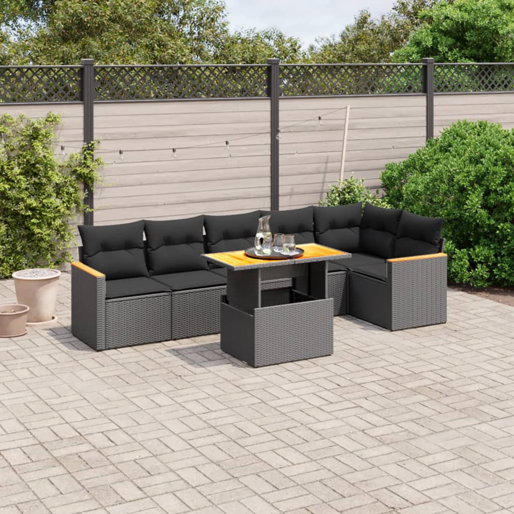 7-delige Loungeset met kussens poly rattan zwart is nu te koop bij PeponiXL, paradijselijk wonen!