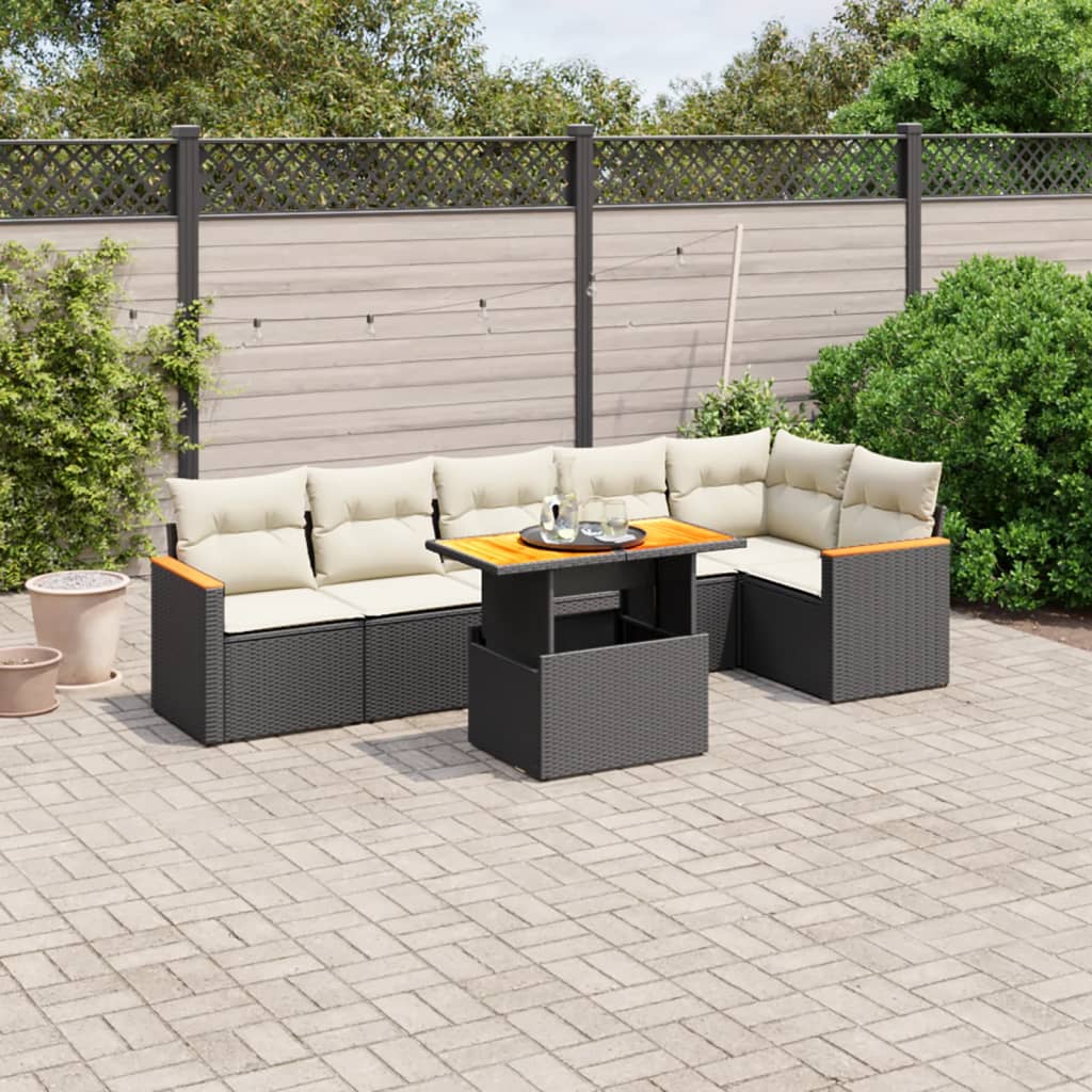 7-delige Loungeset met kussens poly rattan zwart is nu te koop bij PeponiXL, paradijselijk wonen!
