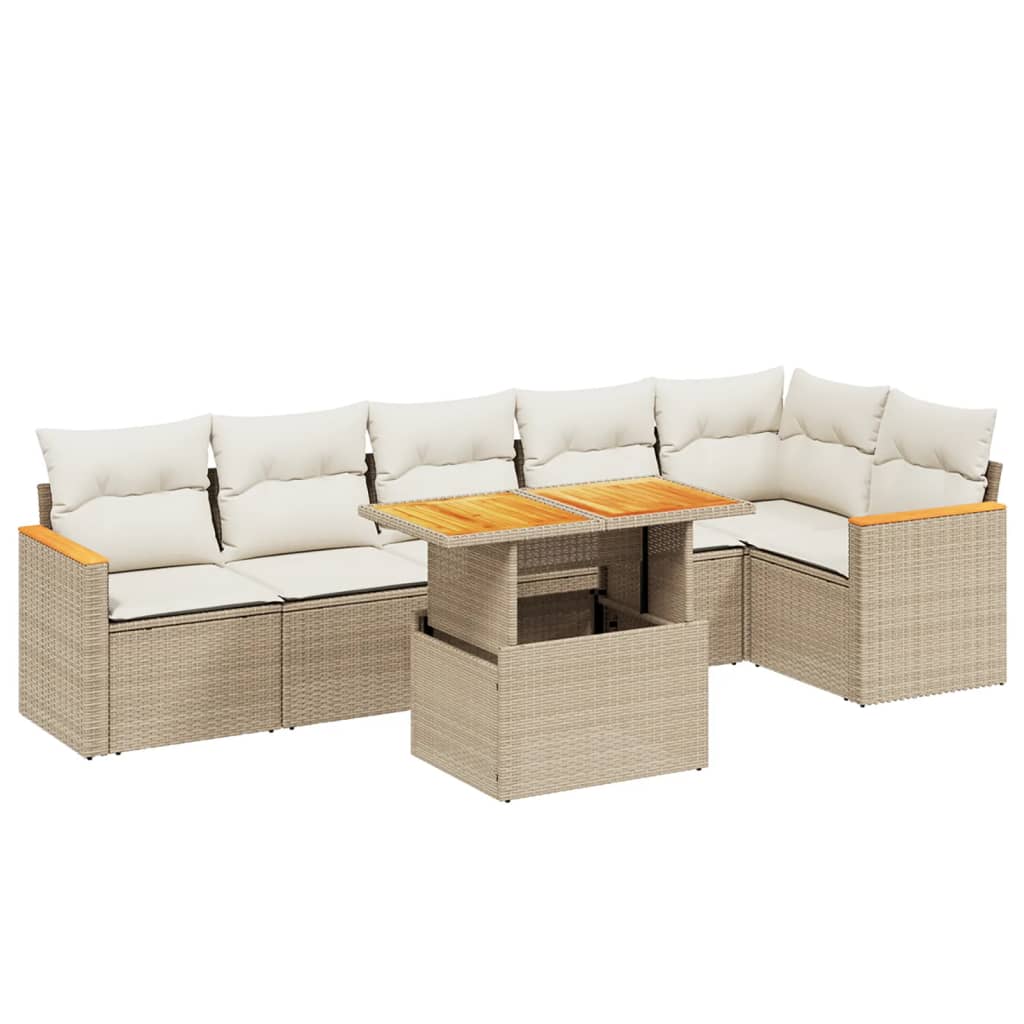 7-delige Loungeset met kussens poly rattan beige is nu te koop bij PeponiXL, paradijselijk wonen!