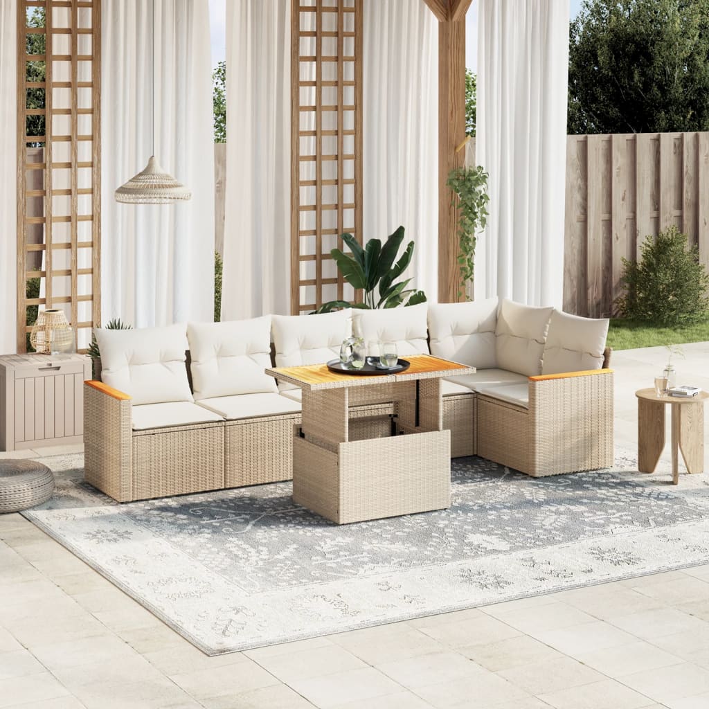 7-delige Loungeset met kussens poly rattan beige is nu te koop bij PeponiXL, paradijselijk wonen!
